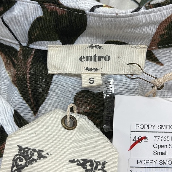 Entro NWT Off White Lemon Print Button Down Open Shoulder Ruffle Top - Picture 8 of 14